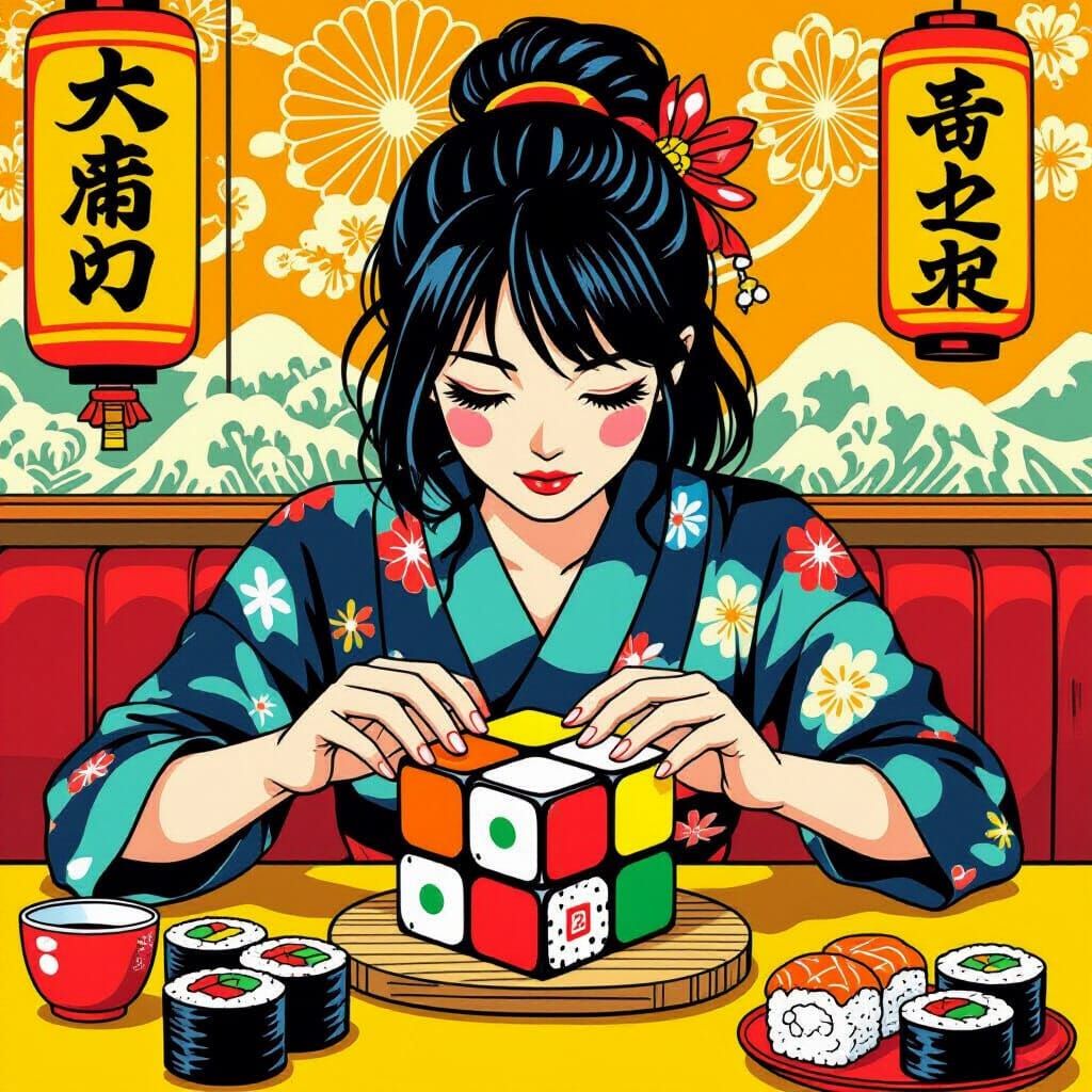 Sushi Rubik's Cube in Playful Pop Art Style
