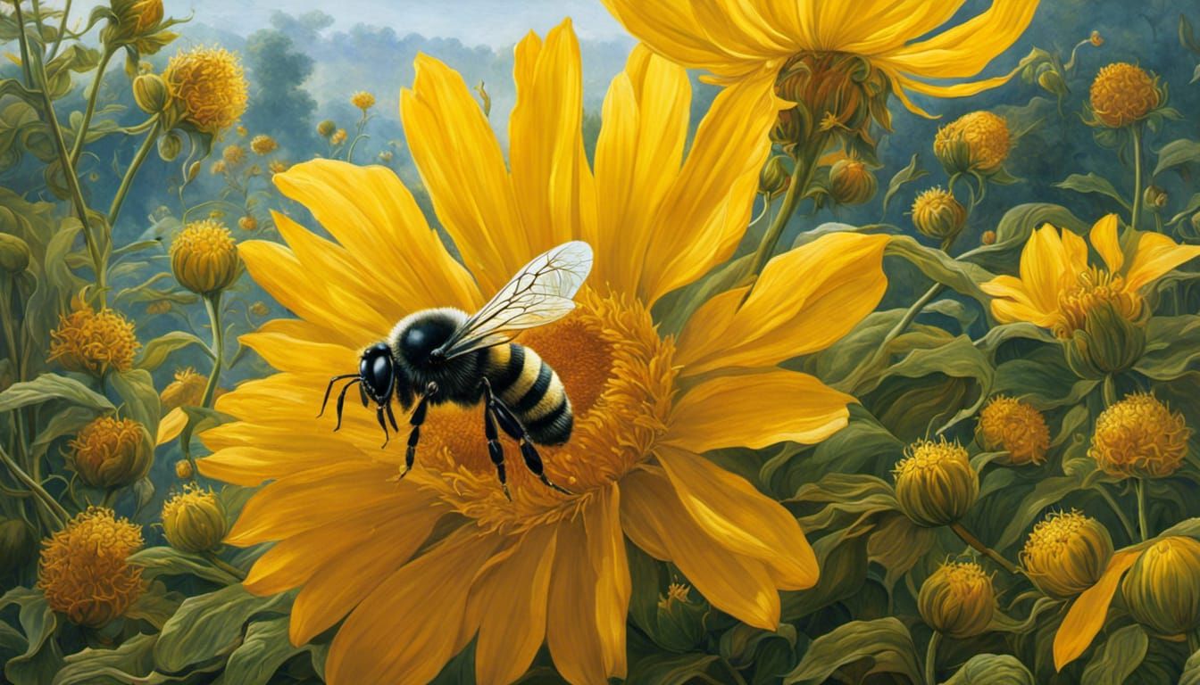 Bee Gathering Honey: Intricate Floral Close-up