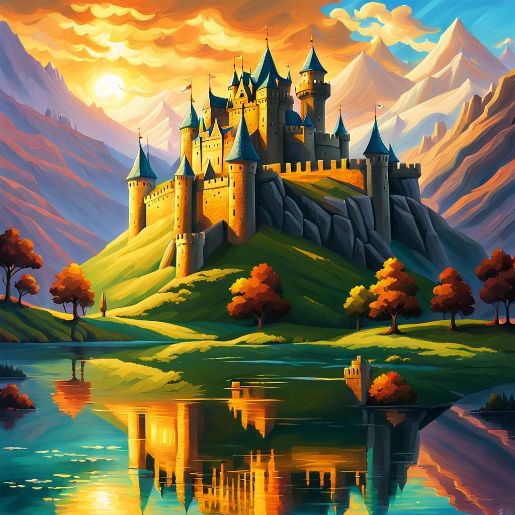 Castle Hyrule in a Golden Fantasy Landscape