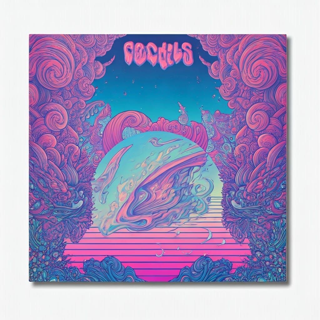 Psychedelic Record Sleeve in Synthwave Neon Style