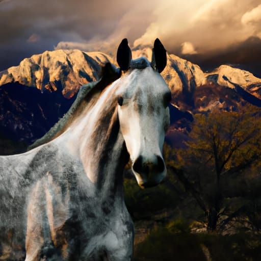 Wild Gray Horse Portrait with Sunset