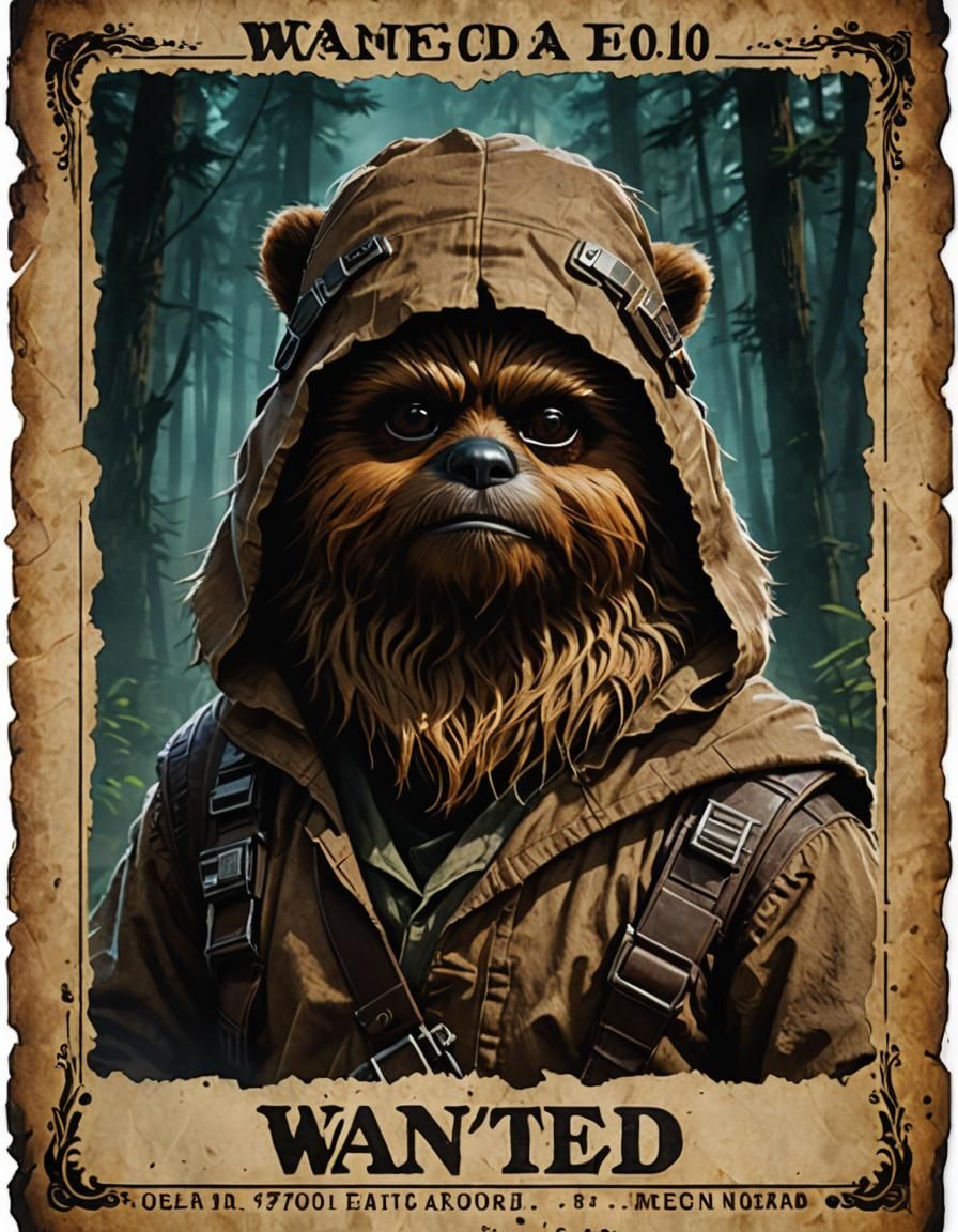 Ewok Wanted Poster in Futuristic Projection