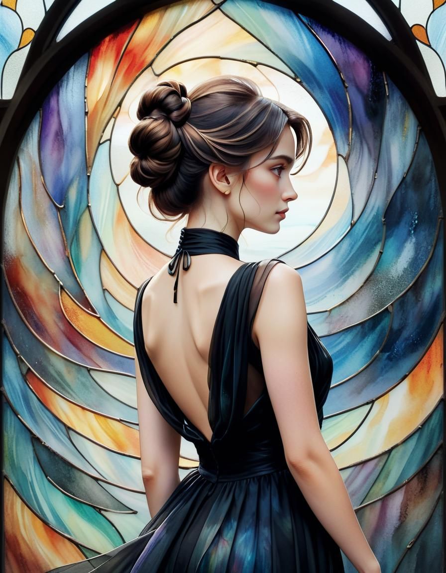 Ethereal Stained Glass Goddess at Sunset