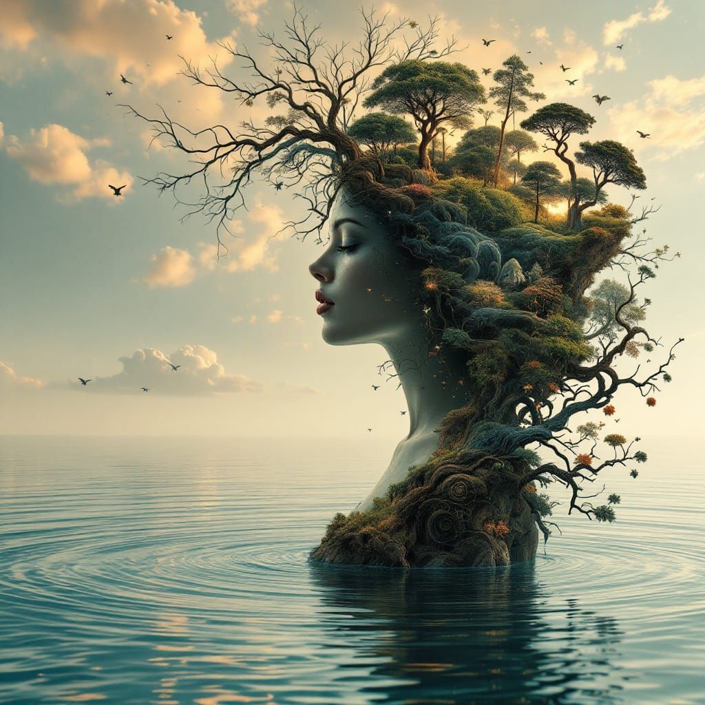 Ethereal Water Goddess with Fractal Isle