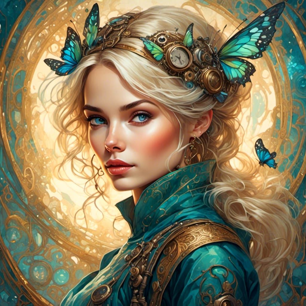 Charming Steampunk Tinkerbell Portrait in Linework Style