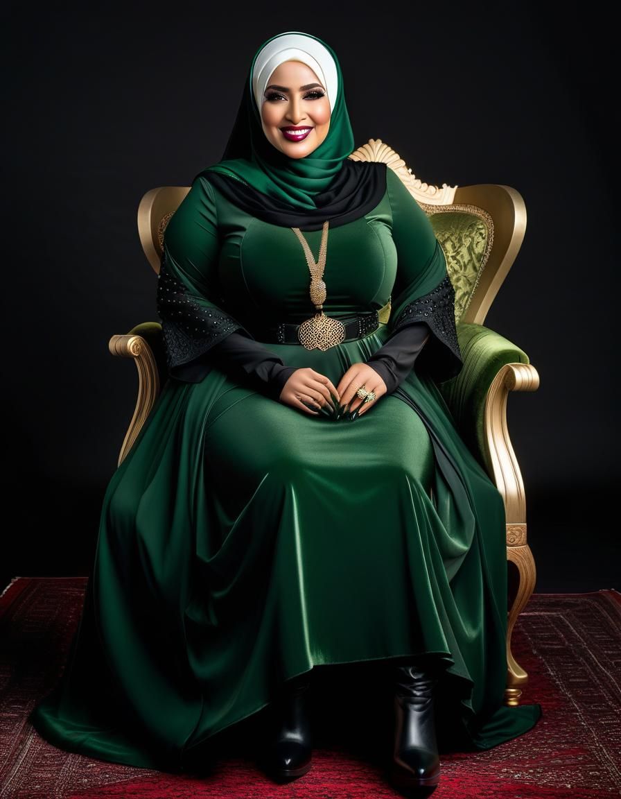 Gothic Hijabi Woman in Green Velvet Dress