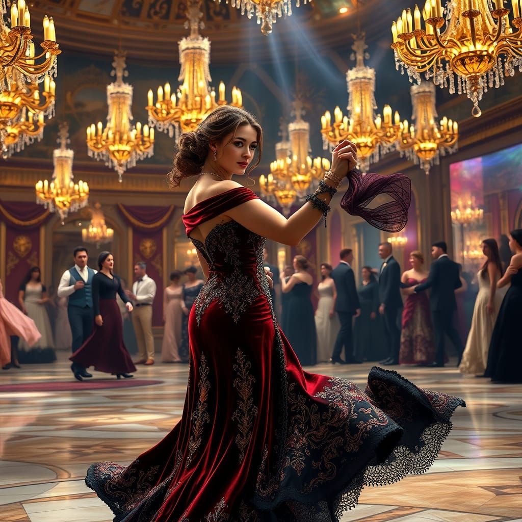 Elegant 19th-Century Ballroom Scene in Opulent Style