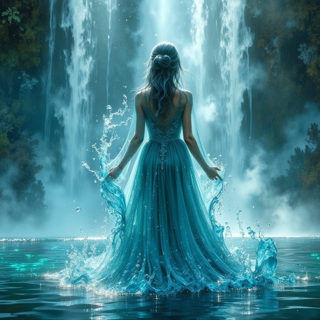 Water Spirit Playing in Waterfall