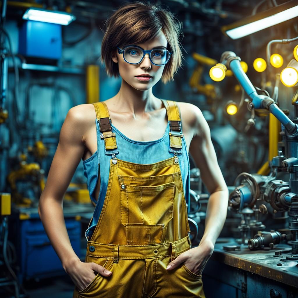 Sci-Fi Mechanic: Beautiful Woman in Repair Workshop