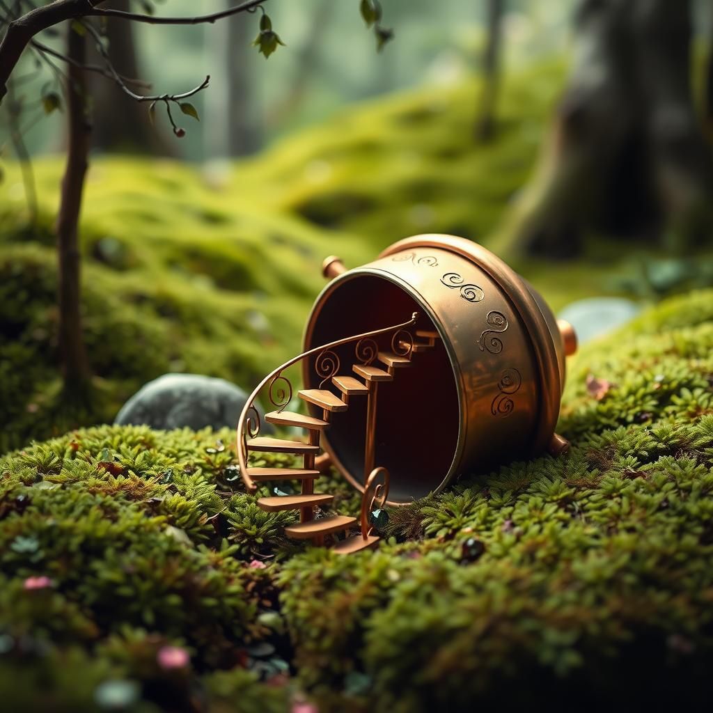 Enchanted Forest Staircase: Fantasy Art Nouveau Scene