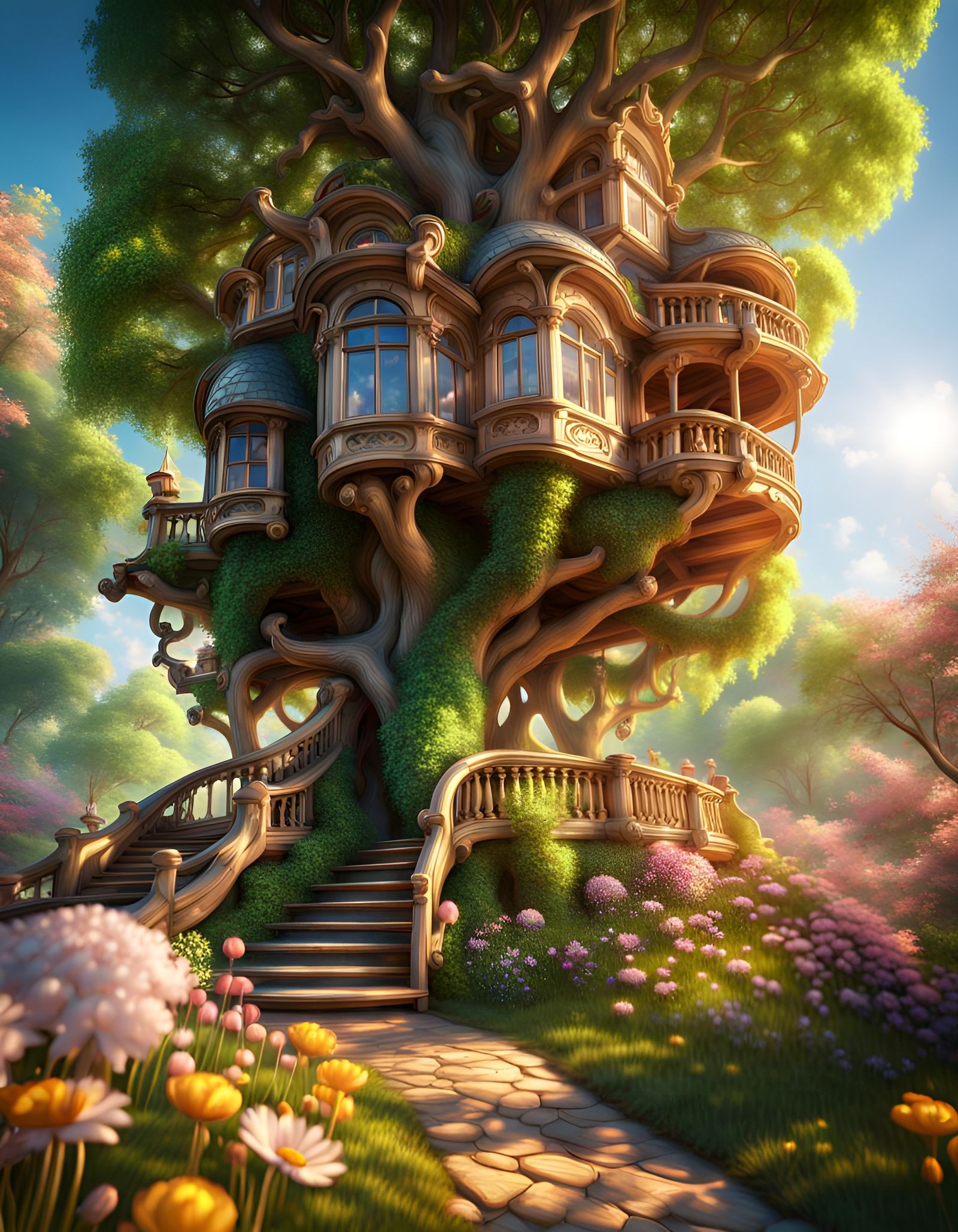 Rococo Treehouse in Springtime Sunlight
