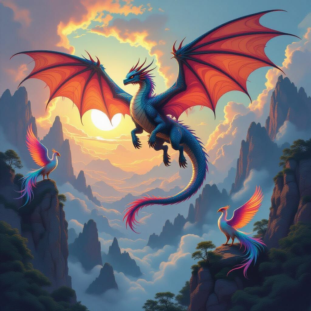 Dragon Soaring Above Mystical Realm
