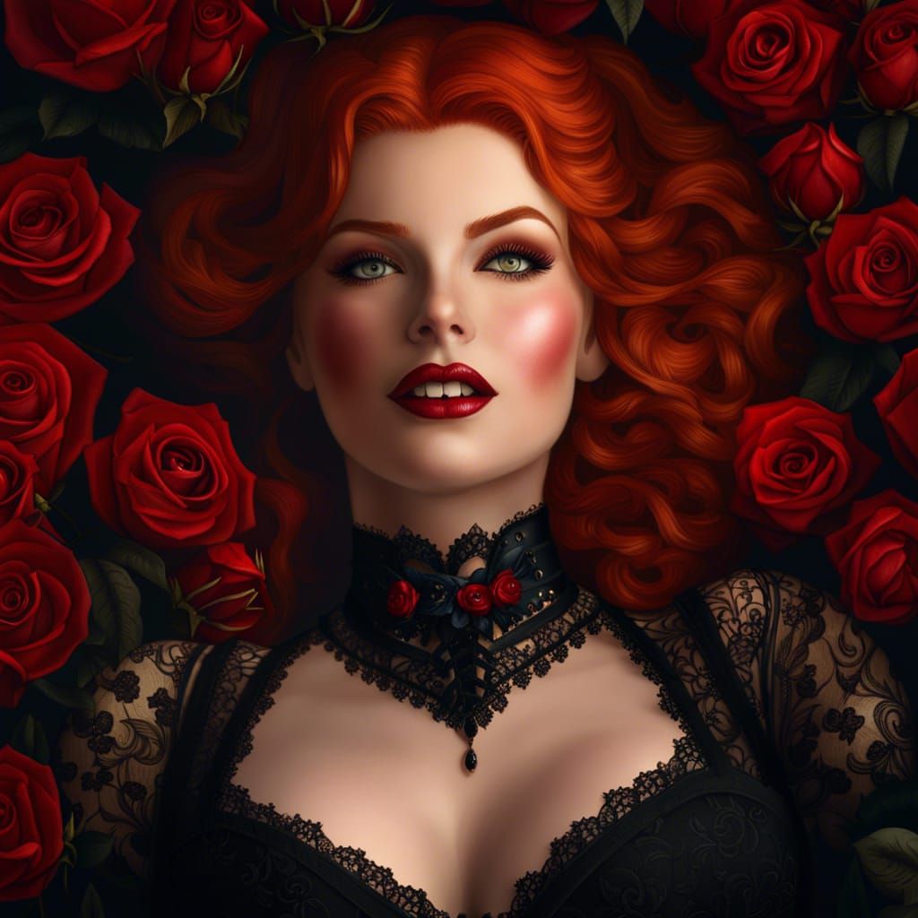 Redheaded Vampire in Roses: Gothic Fantasy Portrait