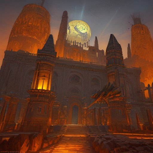 Steampunk Ancient Egyptian Castle with Bronze Spires and Glo...