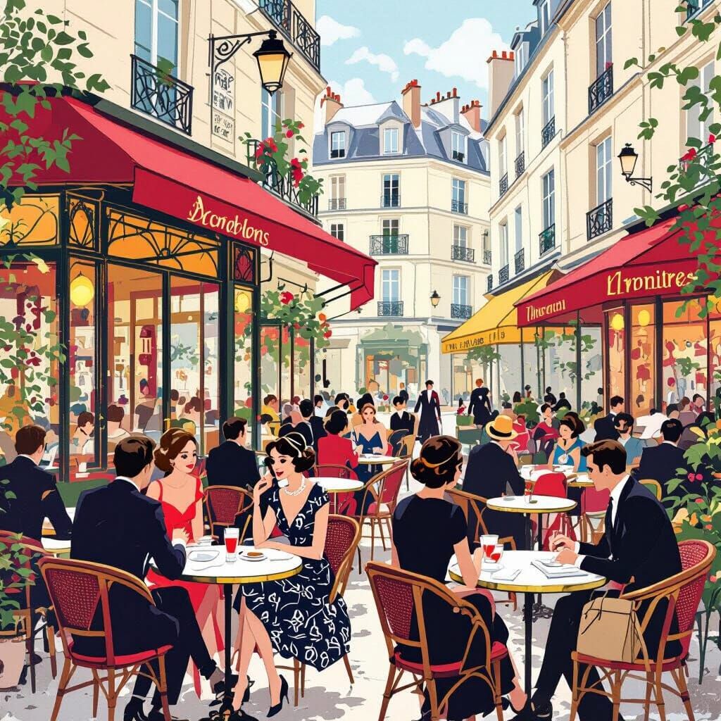 1960s Paris Cafe Scene in Vintage Magazine Style