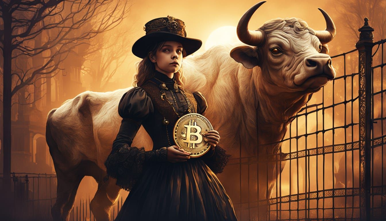 Steampunk Girl with Bitcoin and Bull Calf