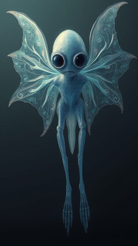 Ethereal Alien Entity with Iridescent Crystalline Body and D...