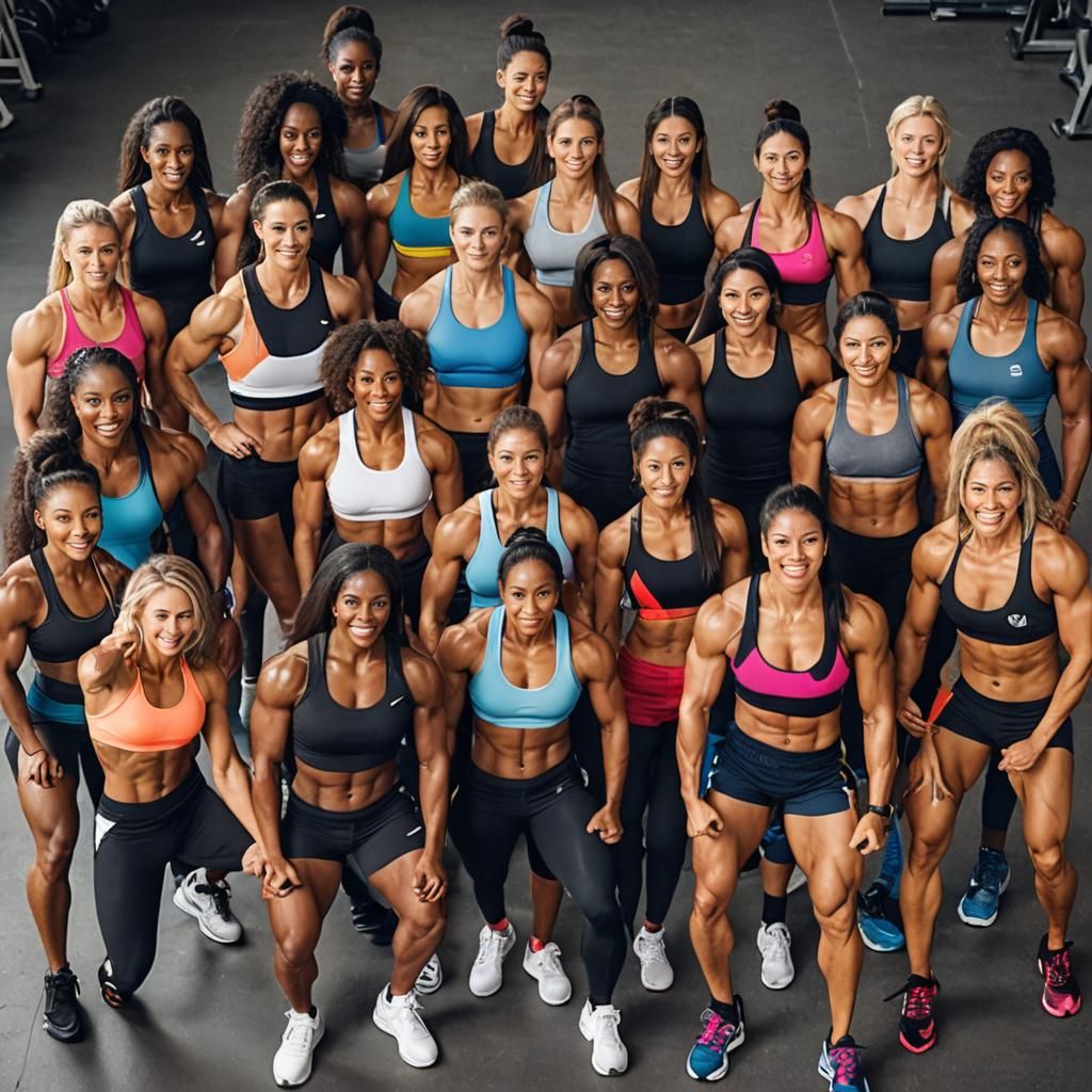 Muscular International Athletes Flexing for Photo