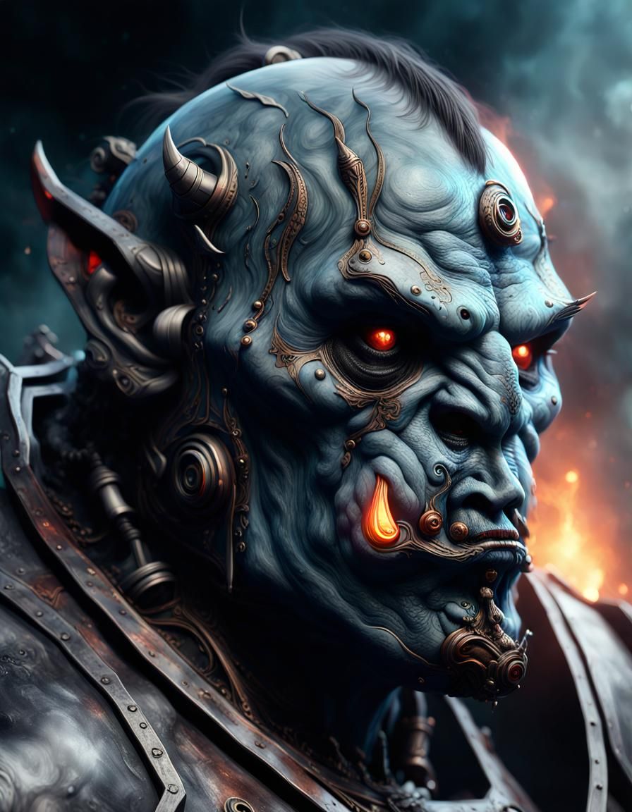 Dark Orc Robot Fusion Portrait in Detailed Matte Painting