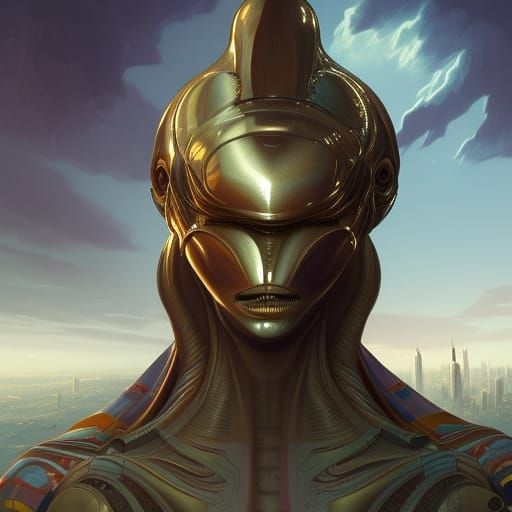 Majestic Alien Humanoid in Cityscape, Detailed Portrait
