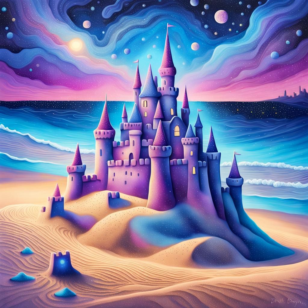 Cosmic Sand Castles Under Starry Skies