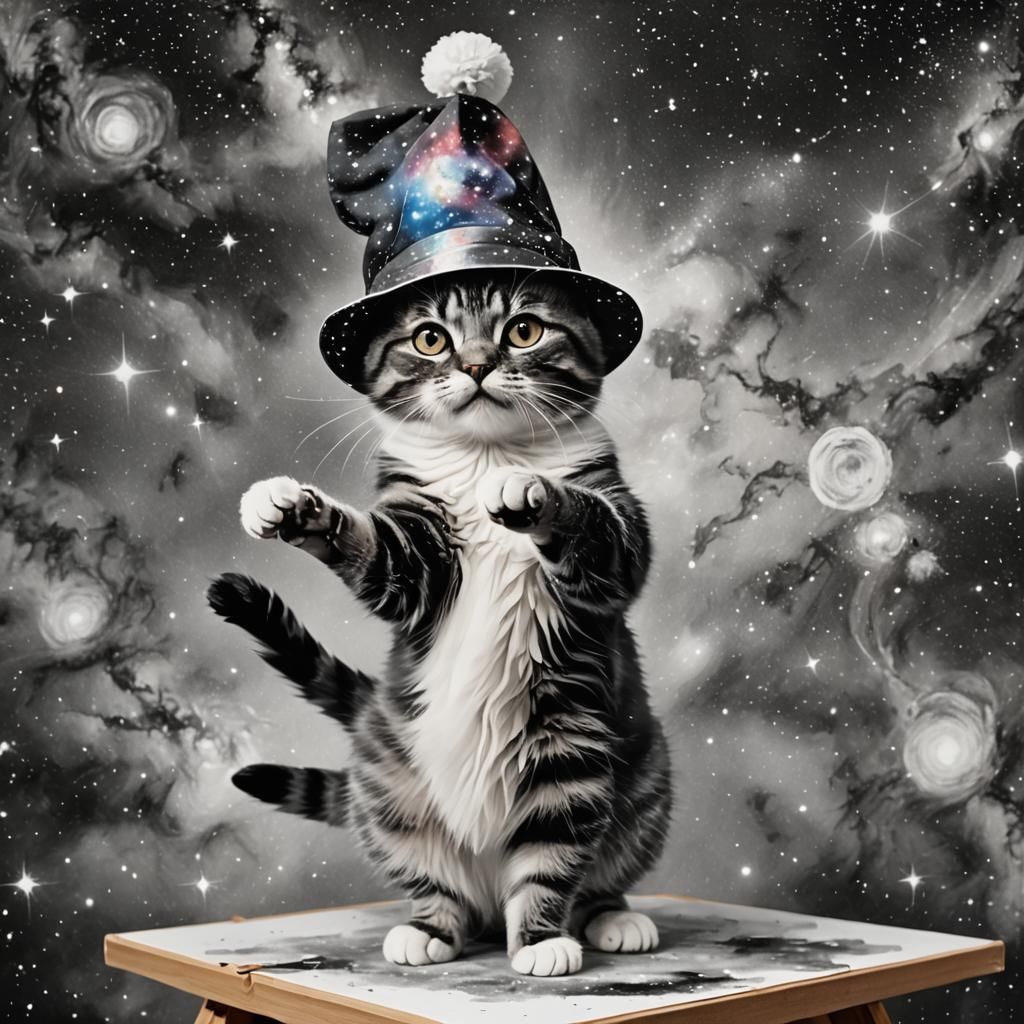 Cute Cat Painting Itself in a Galaxy