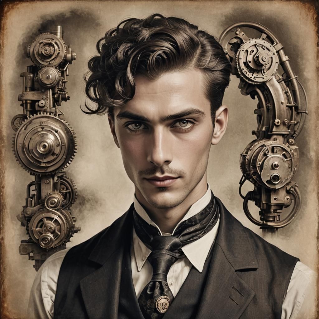 1920s Jazz Musician with Steampunk Engine Portrait