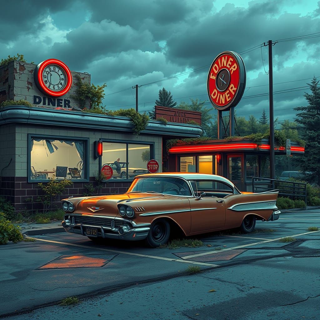 Abandoned Diner: Hyper-Realistic Comic Book Style