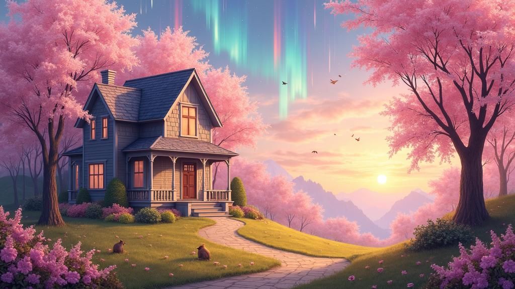 Enchanted Autumn Landscape with Aurora Borealis