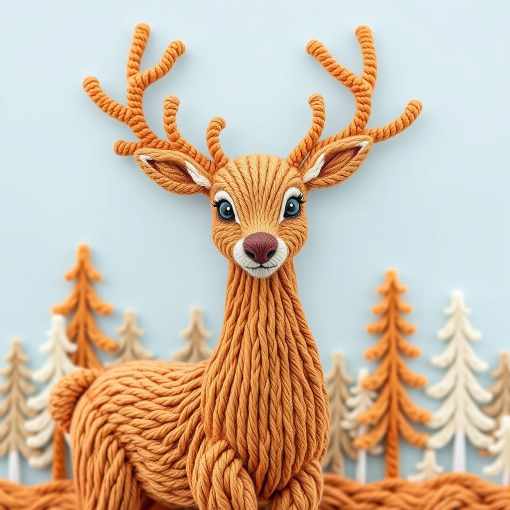 Knitted Deer Pattern on Light Blue Background