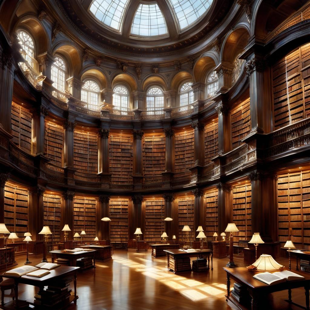 Elegant Multistoried Library with Floating Music Notations