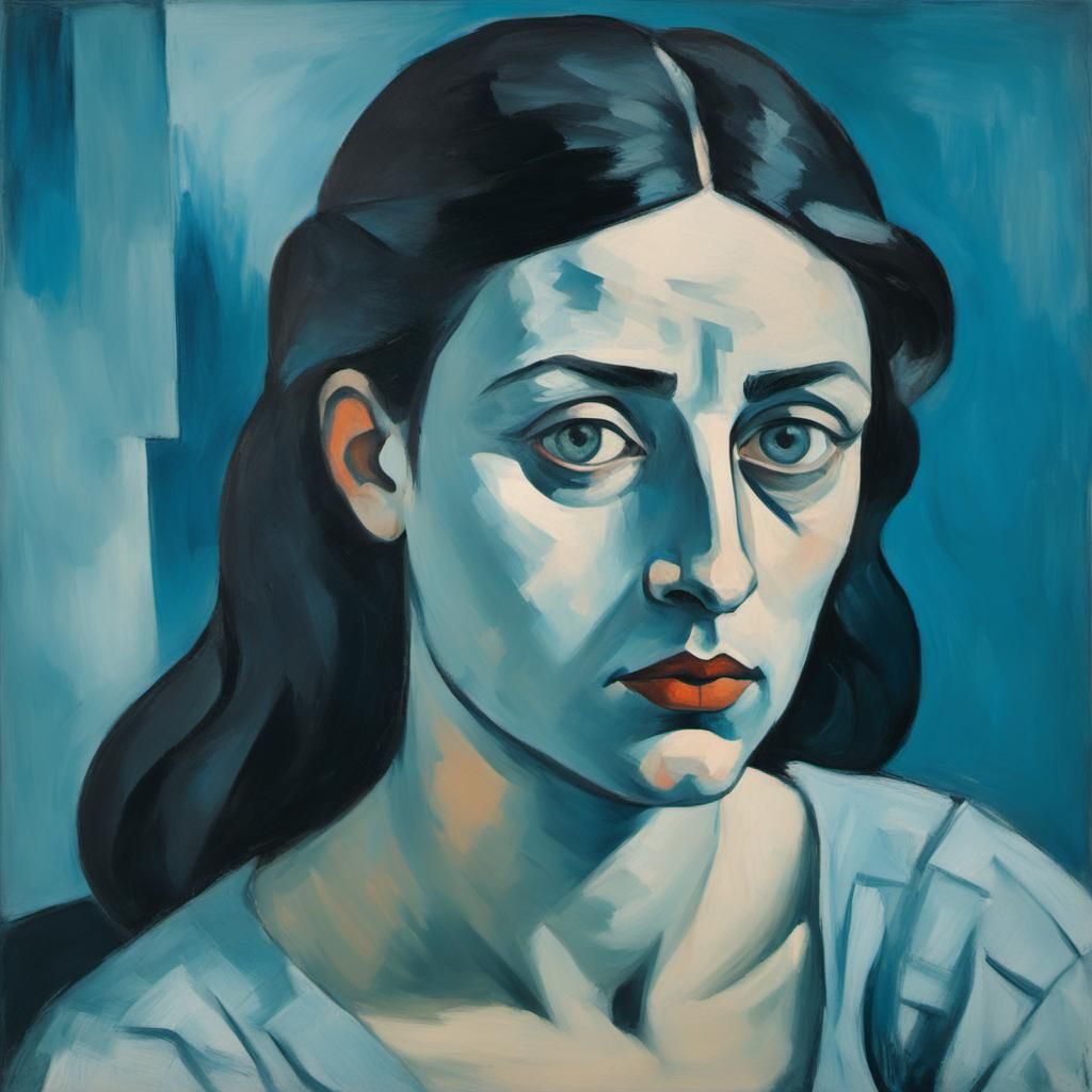 Melancholic Female Portrait in Cubist Style