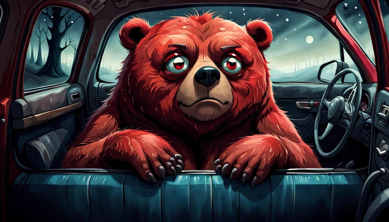Grumpy Bear Takes a Car Nap