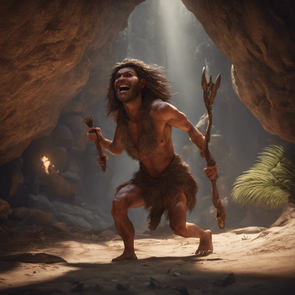 Cavewoman Dragging Caveman: 3D Game Cinematic Graphics