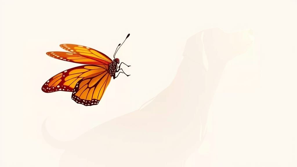 Monarch Butterfly and Dog Silhouette, Matte Painting