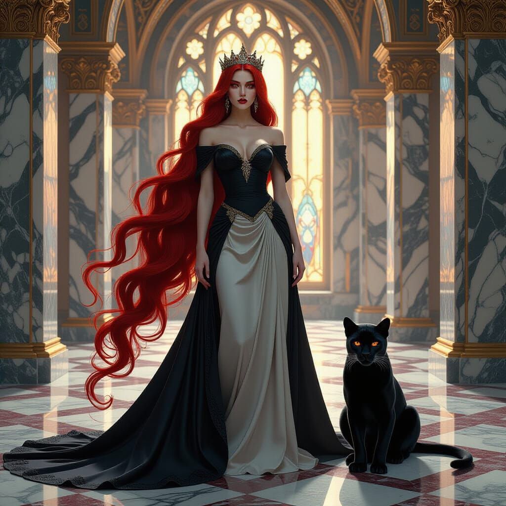 Art Nouveau Gothic Queen with Panther