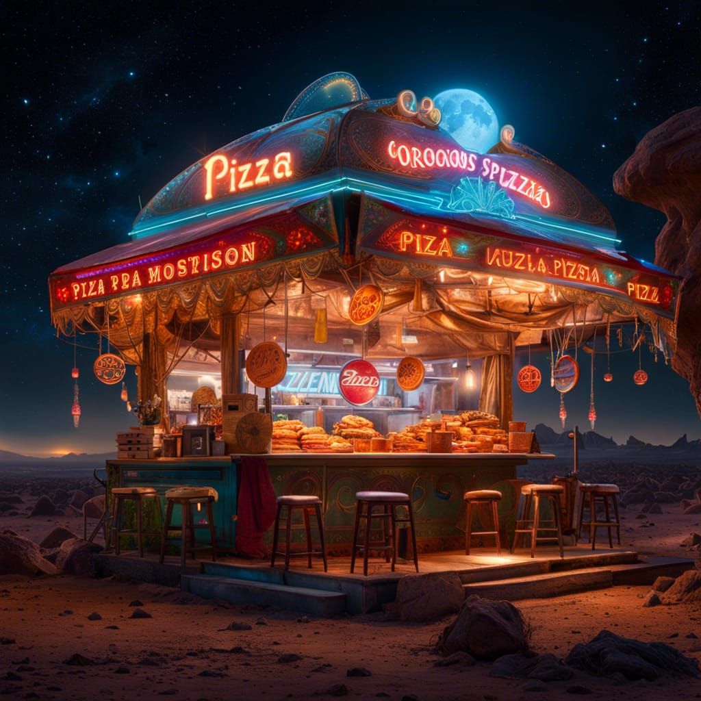 Space Pizza Stand on the Moon