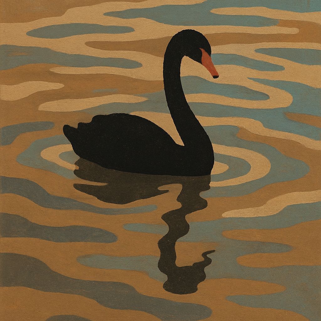 Abstract Acrylic of Black Swan Reflected in Water