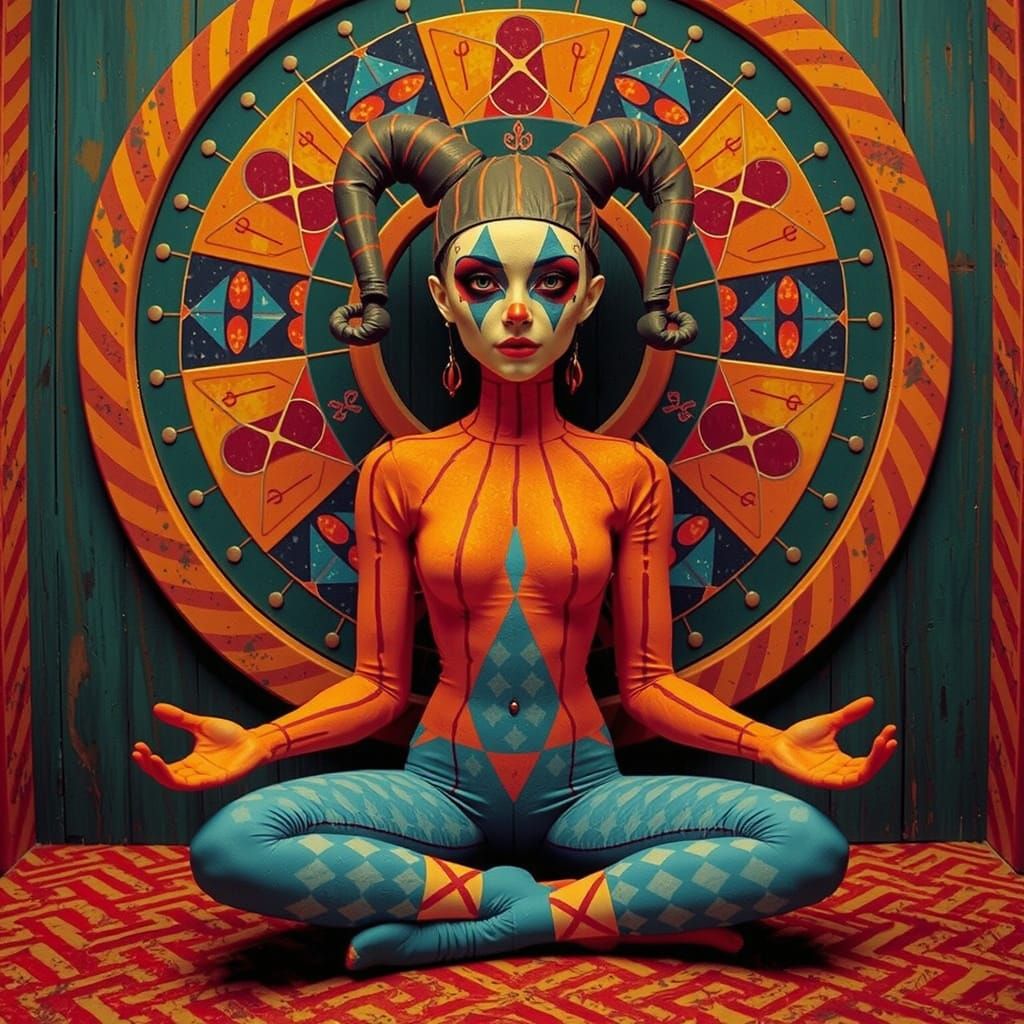 Harlequin in Optical Illusion Maze