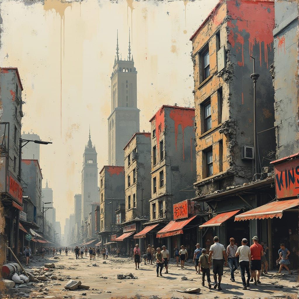 Urban Rebellion in Distressed Cityscape