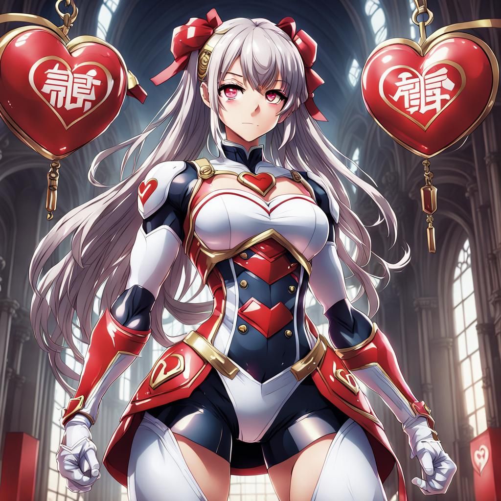 Anime-Style Heart Girl: Building-Sized Manga Illustration