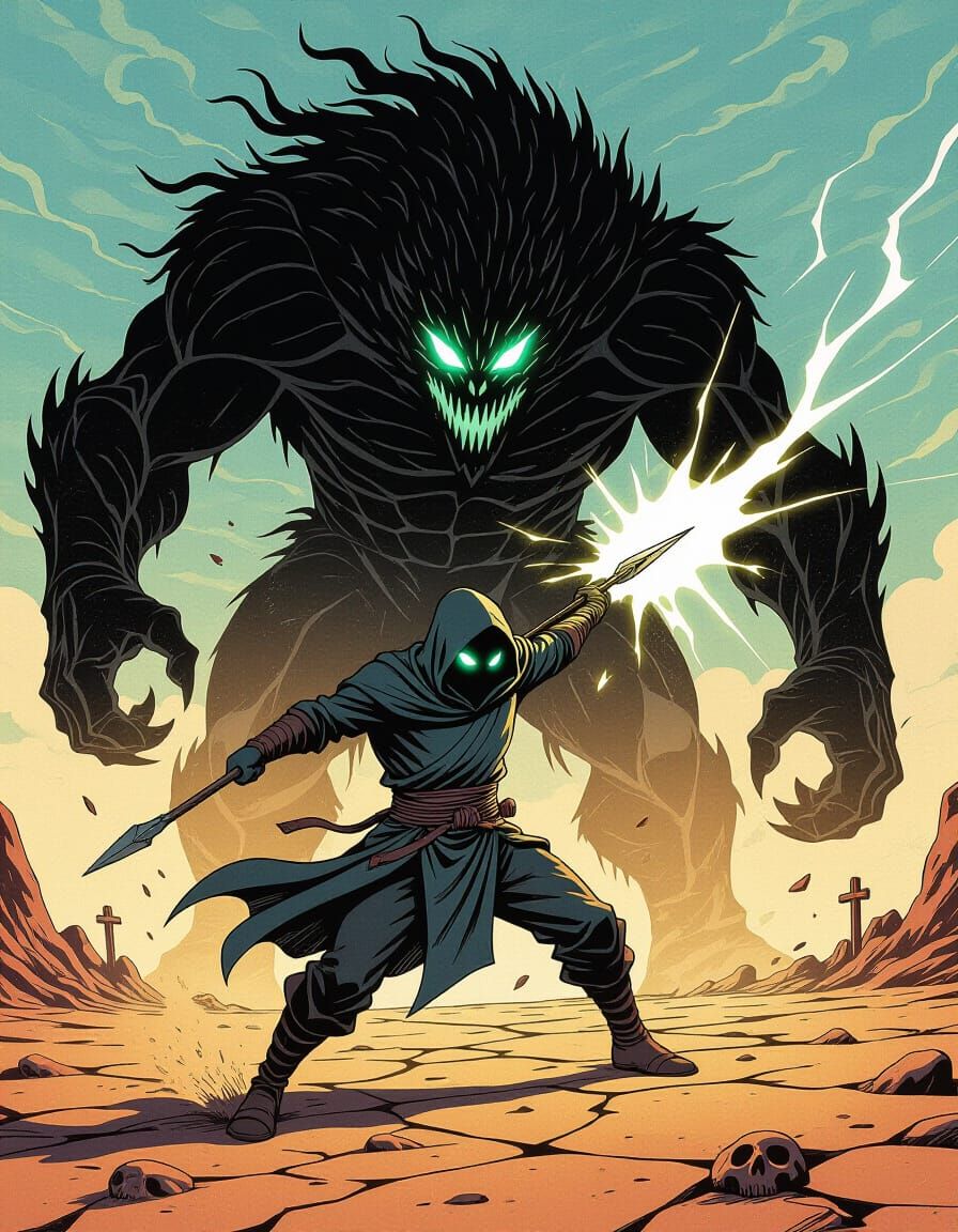 Comic Art: Nomad Enigma Battles Shadow Beast in Wasteland