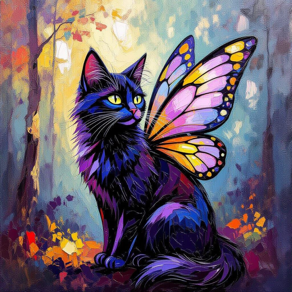 Cat Fairy Portrait in Expressive Impasto Style