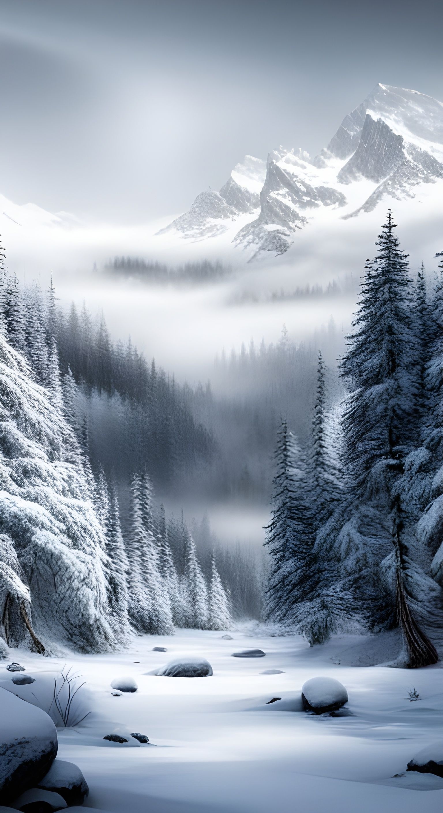 Winter Forest Scene: Detailed Digital Matte Painting