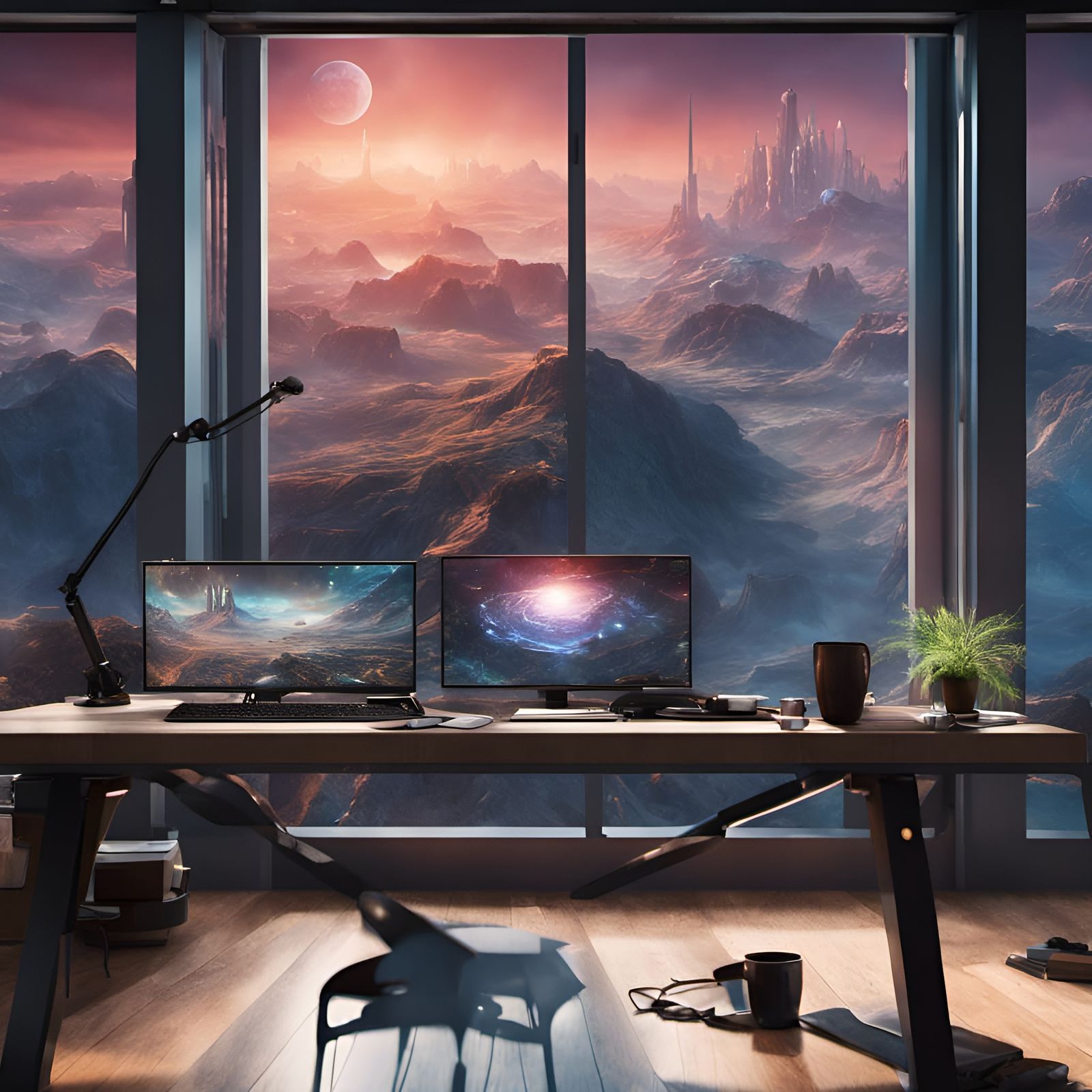 Science Fantasy Landscape From Futuristic Office