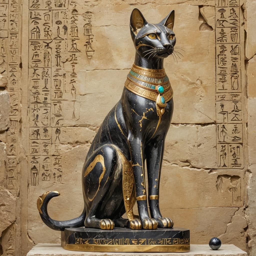 Black Marble and Gold Bastet Statue, Watercolour