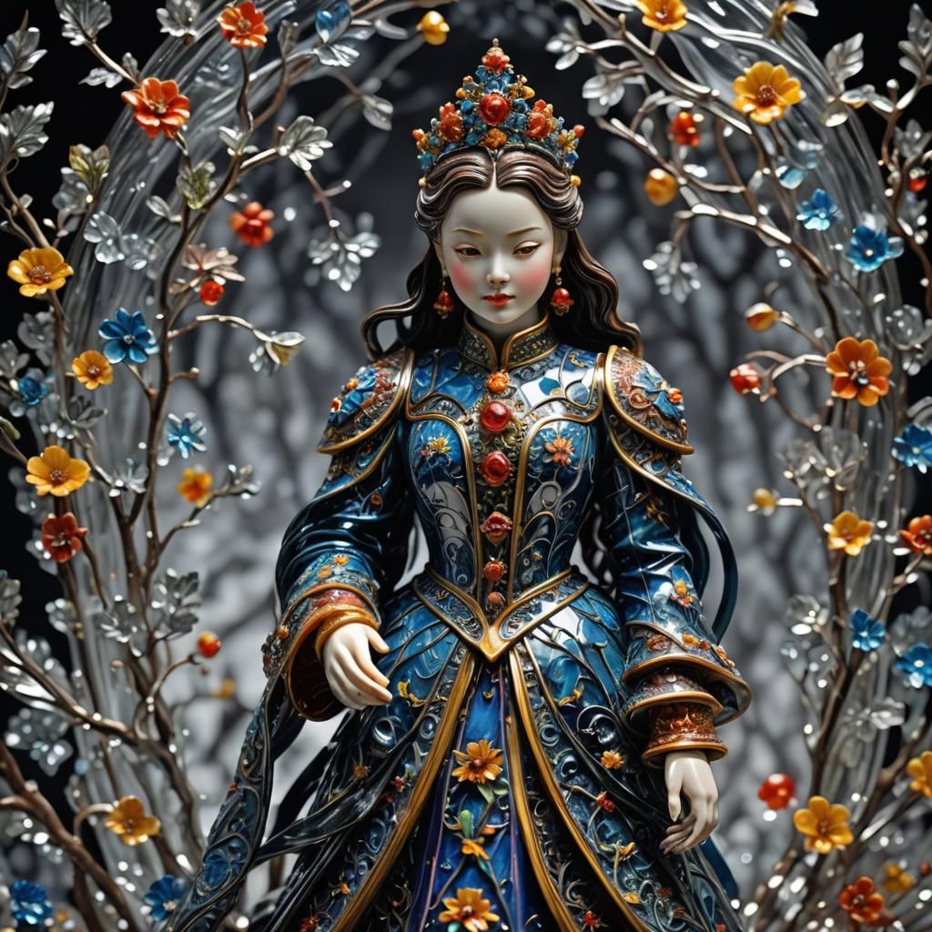Hyperrealistic Enameled Glass Figurine in HDR