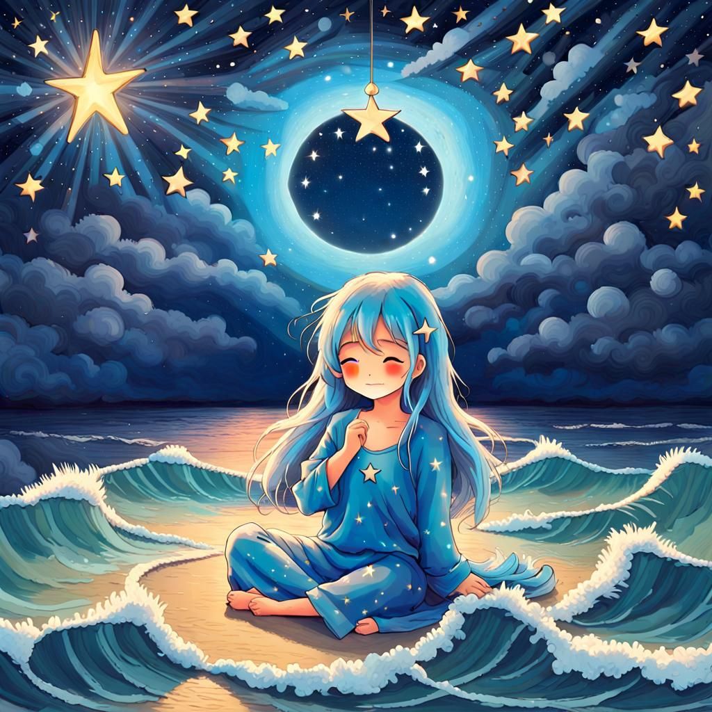 Romantic Comic Art: Ocean Dreams Under Moonlight