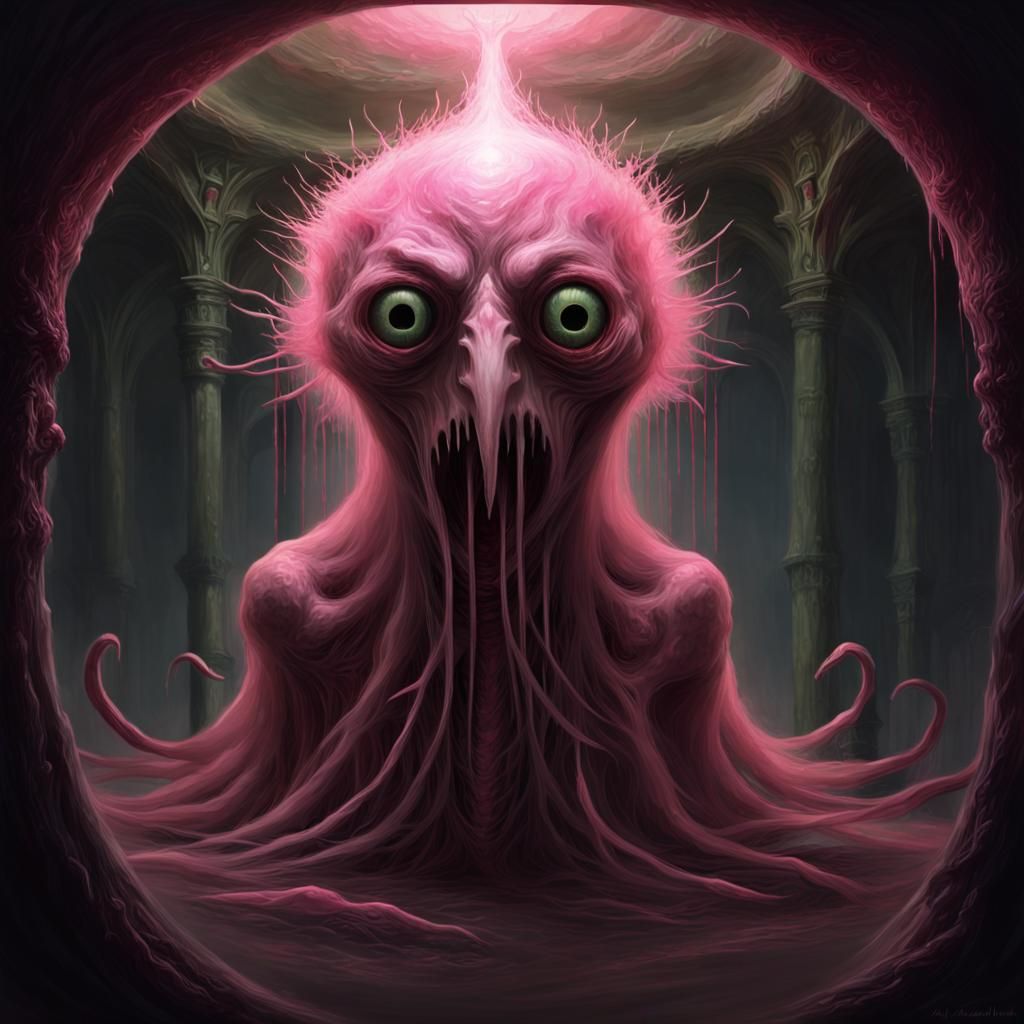 Ghastly Exarch in Dimly Lit Chamber