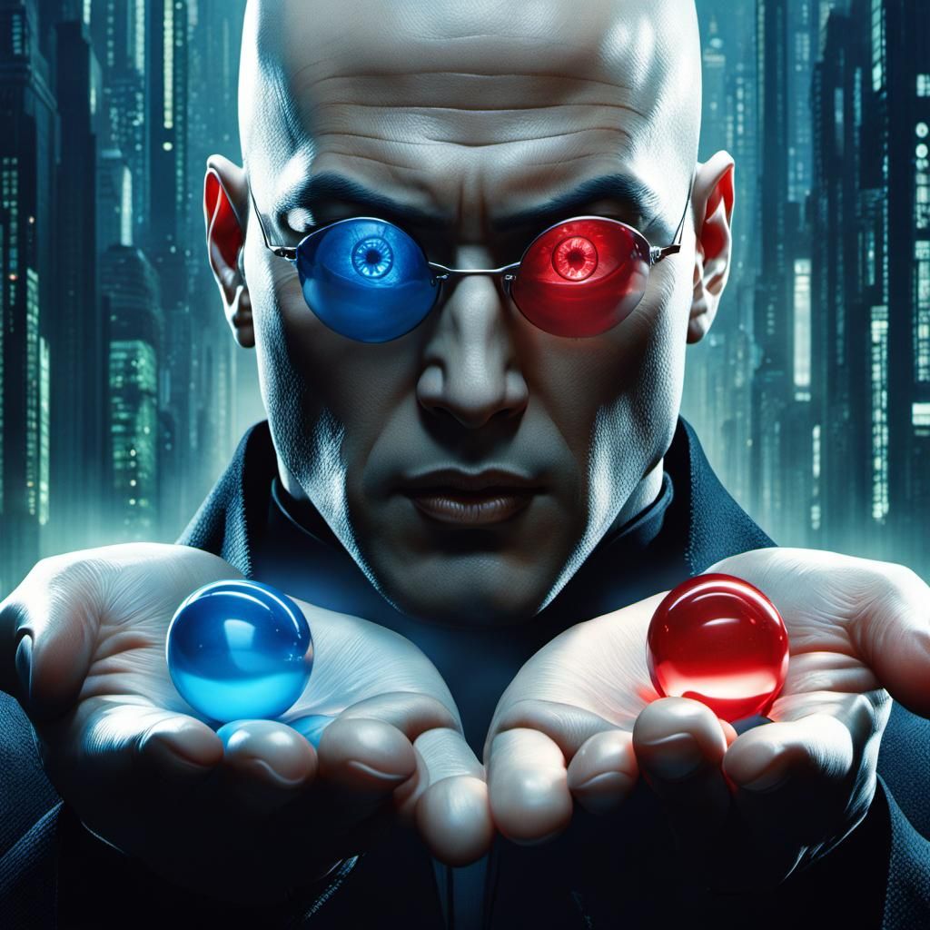 Neo's Choice: Red Pill, Blue Pill in Detailed Art